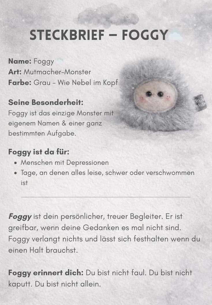 Mutmacher Monster® Foggy-  sensorisches Stofftier bei schweren Tagen| emotional Support| Anti Stress