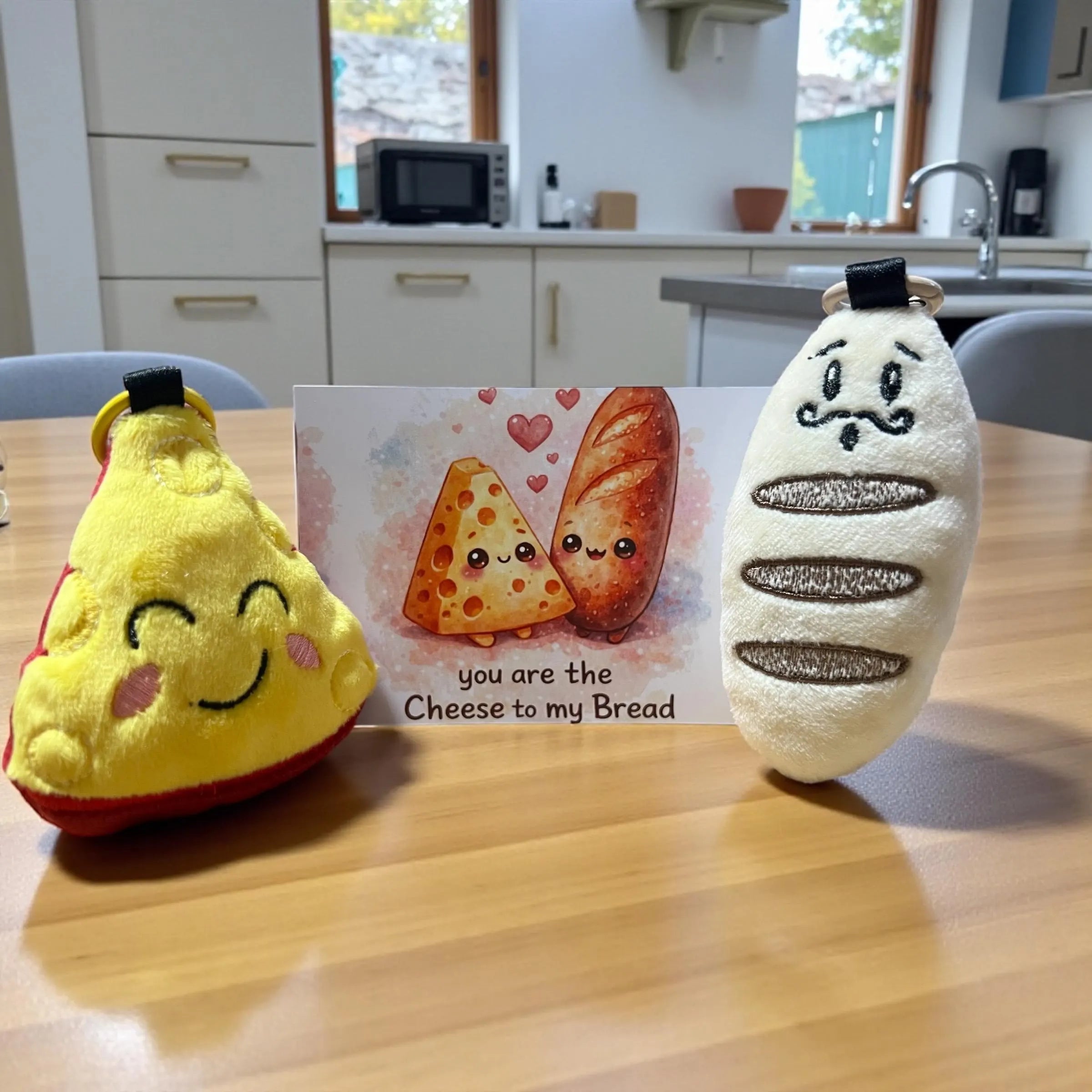 Valentinstag Geschenk – Brot und Käse |Plüschanhänger | witziges Paar | 2er-Set | handgemacht