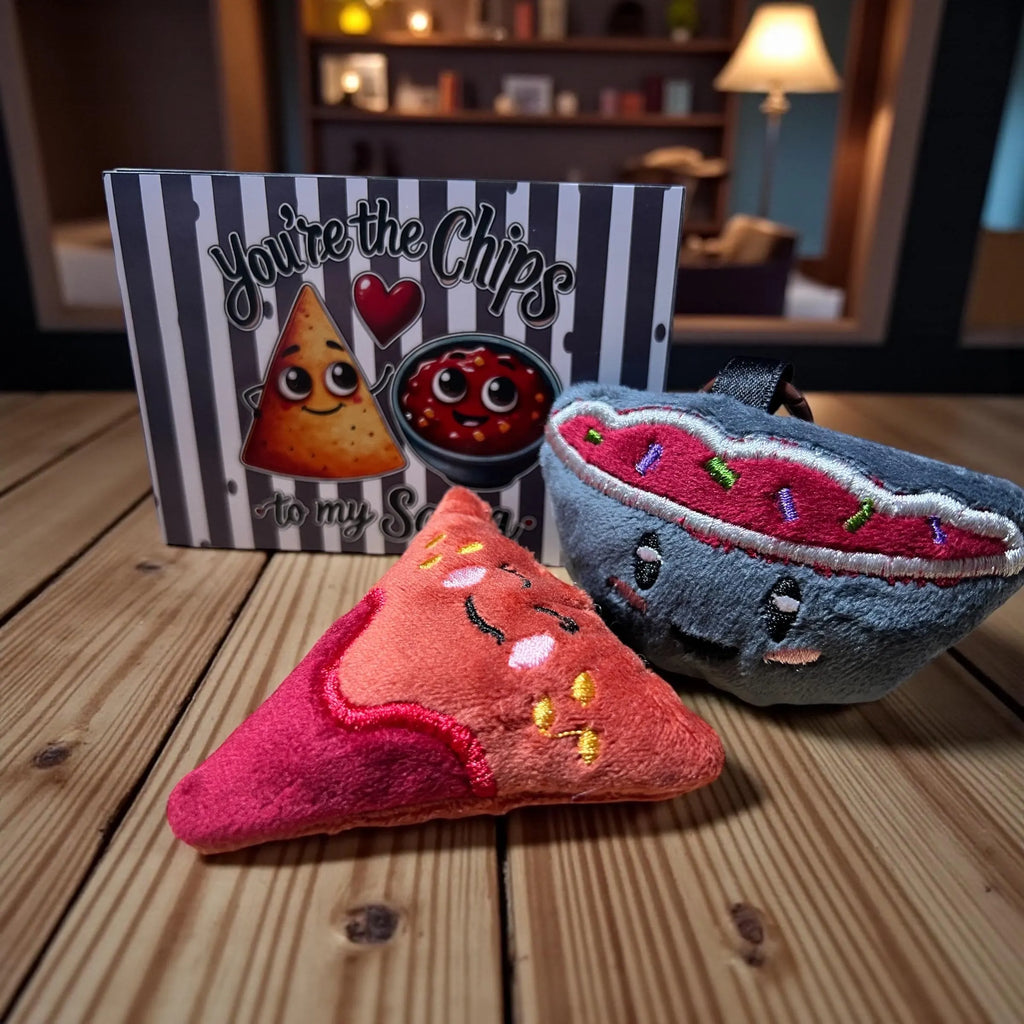 Valentinstag Geschenk – Chip und Salsa |Plüschanhänger | witziges Paar | 2er-Set | handgemacht